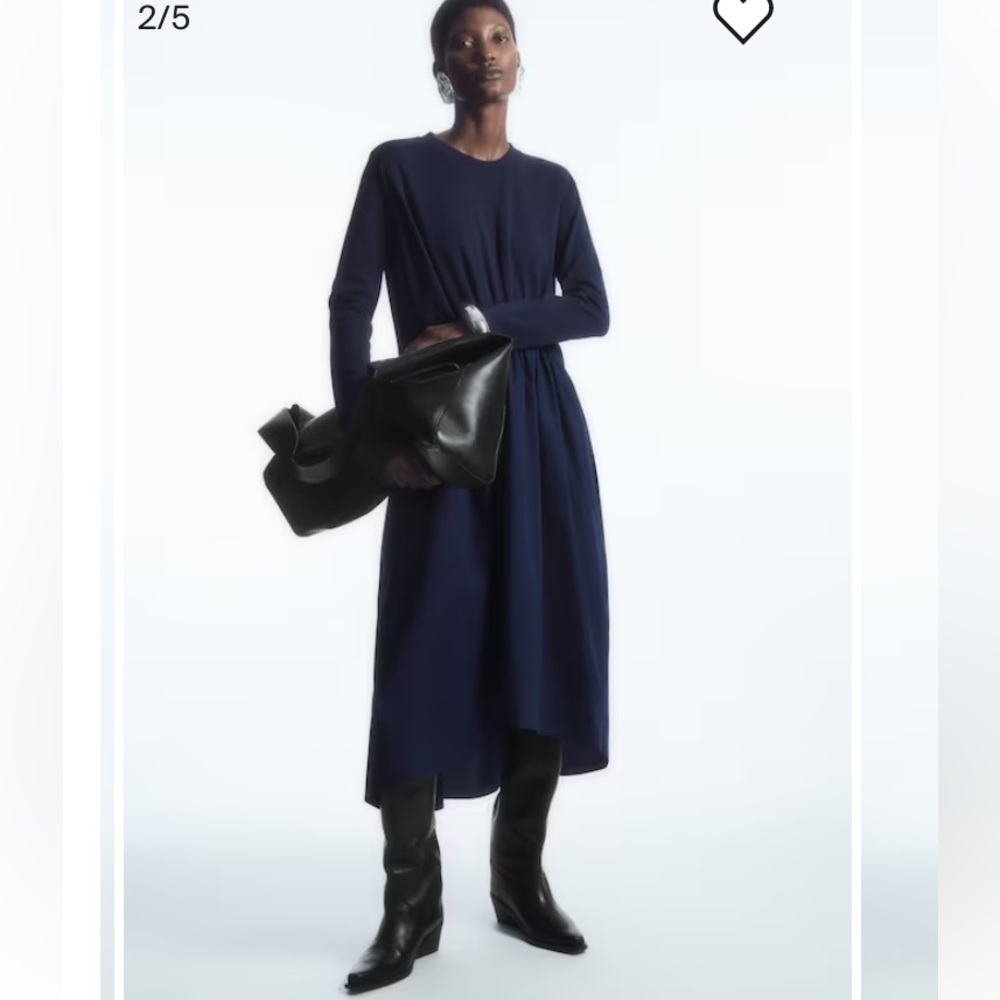 NWOT COS navy asymmetrical midi dress in cotton